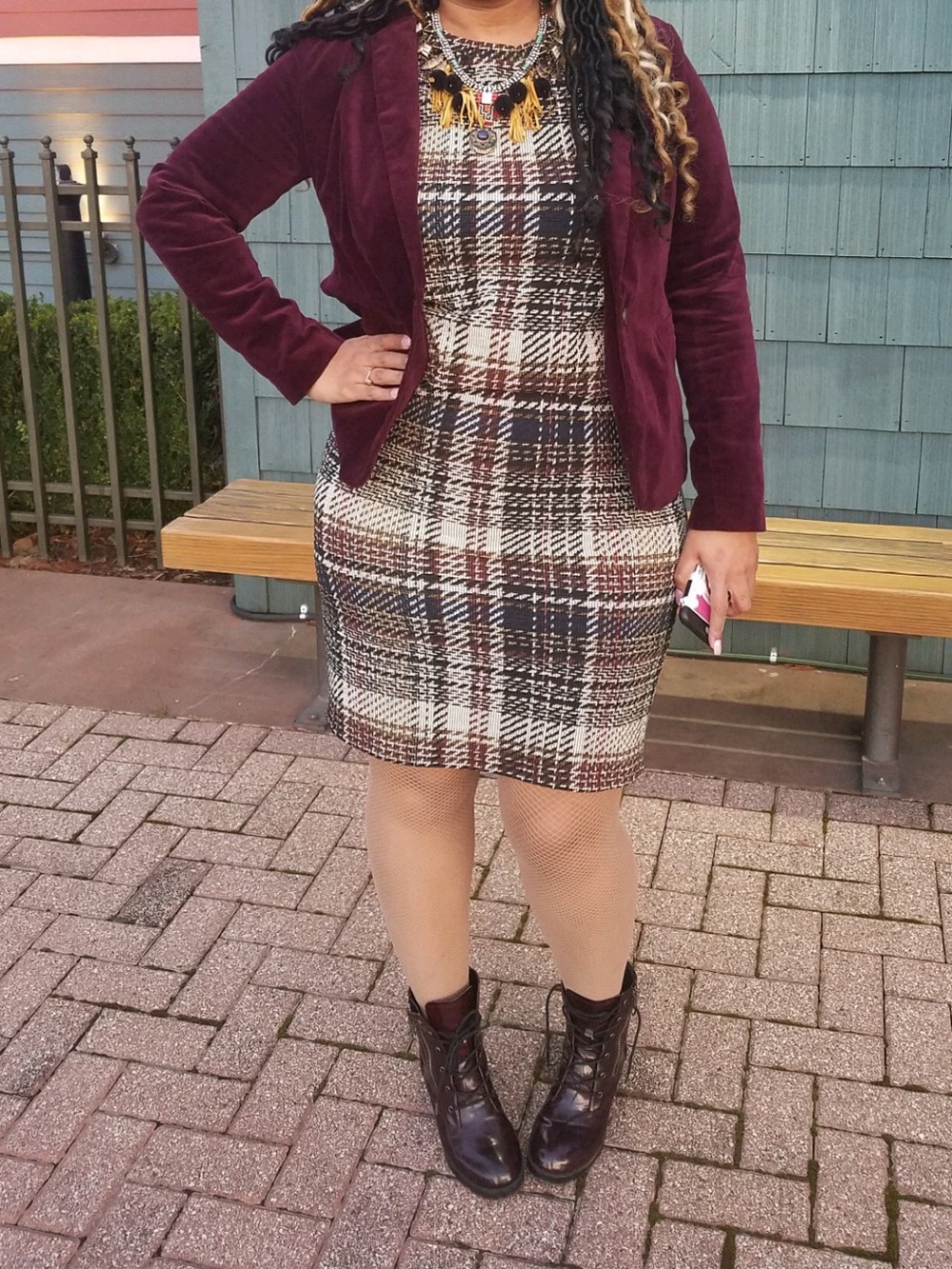 ZARA Plaid Bodycon Mini dress in Brown and Cream